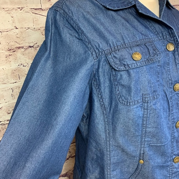Dress Barn Womens Blue Snap Front Denim Jacket - Picture 3 of 12